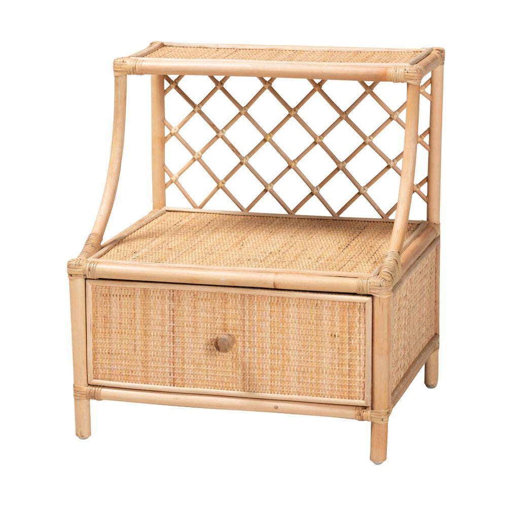 English Elm Modern Woven Rattan Nightstand with Open Shelf Bohemian Bedside Table for Cozy Rooms B2750P467660