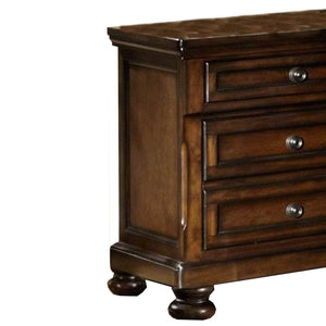 English Elm Transitional Black Wood Nightstand with Bun Legs and Three Drawer Hidden Storage B056P417108