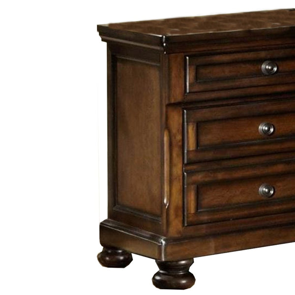English Elm Transitional Black Wood Nightstand with Bun Legs and Three Drawer Hidden Storage B056P417108