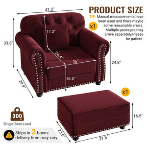 English Elm 41.3"upholstered Velvet Chesterfield Sofa Button Tufted with Nailhead Trim Reading Nook Burgundy W1885S00375
