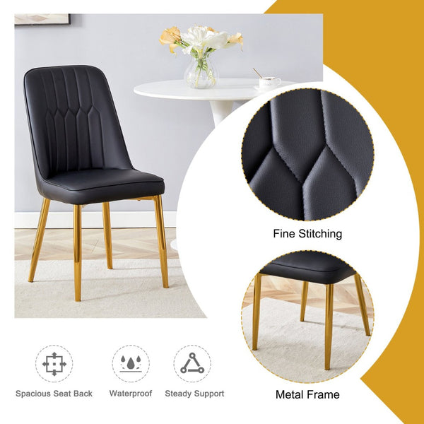 English Elm 8 Black Pu Upholstered Dining Chairs with Gold Legs Ergonomic Curved Backrest W1151S03045