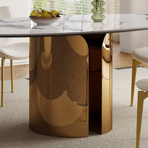 English Elm 70.9-Inch Oval Dining Table With Copper Stainless Steel Base - Elegant, Durable & Family-Friendly Design W509S00151