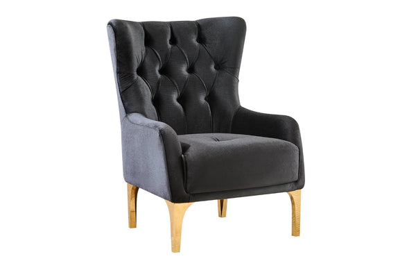 English Elm Lippa Tufted Upholstered Accent Chair with Gold Steel Legs for Glam Living Spaces Black B009P442549