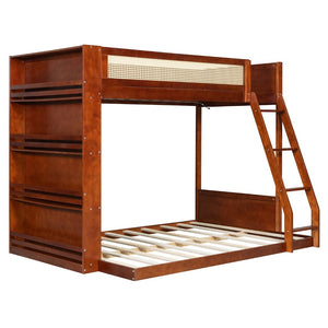 English Elm Twin Over Full Bunk Bed with Cane Guardrail Led Lighting and Built-in Bookshelf Espresso LT000351AAP
