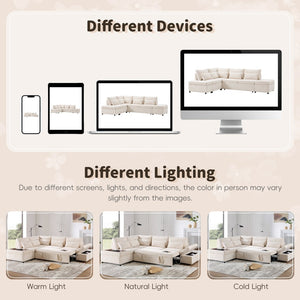 English Elm [video]107'' Chenille Sleeper Sectional with Usb Charging Storage Ottoman and Adjustable Armrest Beige N723S8782A