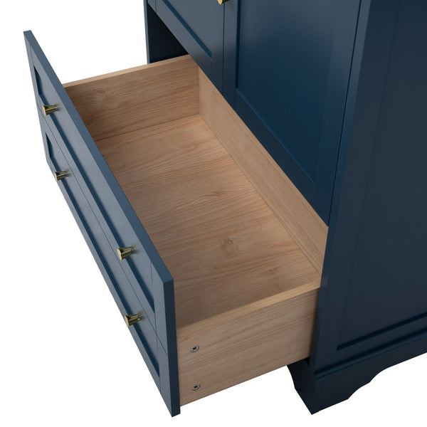 English Elm 30'' Modern Navy Blue Bathroom Vanity With Ceramic Sink, Soft-Close Doors & Gold Handles For Style N710P228365C
