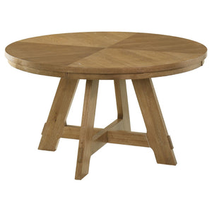 English Elm Kent Round Oak Veneer Farmhouse Dining Set with Ladderback Chairs Seats Four B062S01726