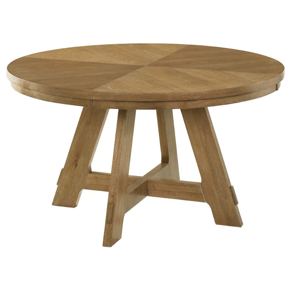 English Elm Kent Round Oak Veneer Farmhouse Dining Set with Ladderback Chairs Seats Four B062S01726