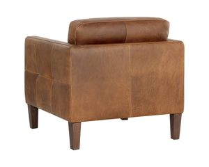 Sunpan Karmelo Armchair - Timeless Italian Design in Luxurious Aniline Leather with Solid Beech Wood Legs Cognac Leather