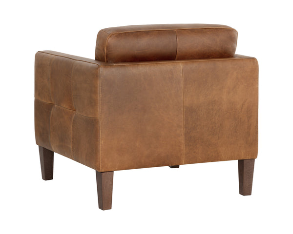 Sunpan Karmelo Armchair - Timeless Italian Design in Luxurious Aniline Leather with Solid Beech Wood Legs Cognac Leather