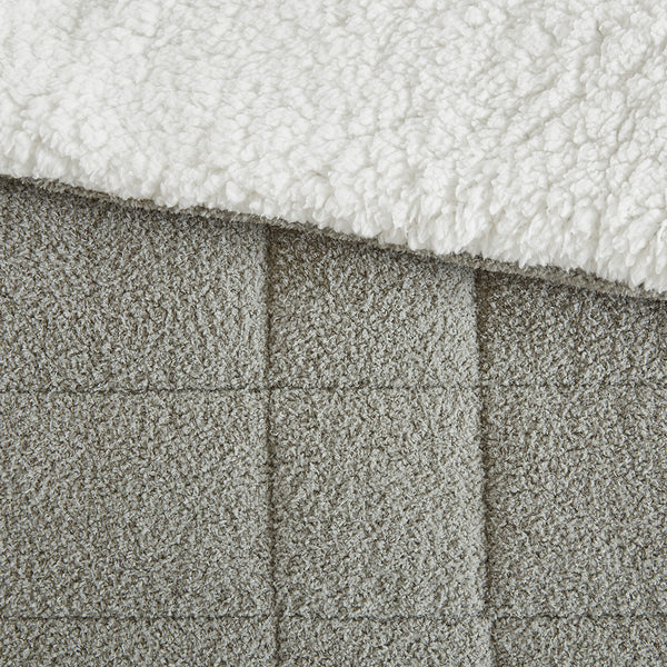 JLA Home Madison Park - Comforter Madison Park reversible sherpa and silky-soft windowpane quilted grey, OEKO-TEX, machine-washable 90 L x 90 W x 1.5H MP10-8430