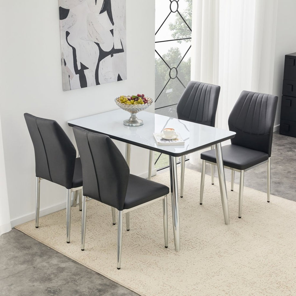 English Elm Table and Chair Set Marble Glass Top with Pu Seats Modern Dining for Apartments W1151S04645