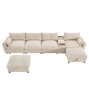 English Elm 142'' Modular Sectional Sofa - 6-Seat U-Shaped Design With Storage Ottoman & Usb Charger N723S9777A-GIGA