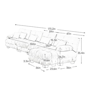 English Elm Free Modular Sectional Sofa - L-Shaped 4-Seater Couch In Vintage Chenille With Convertible Ottoman W714S01005
