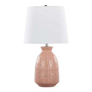 English Elm Claudia 20" Contemporary Textured Ceramic Table Lamp Set of 2 in Rose Tan with White Linen Shade, Polished Nickel Accents B202P224013