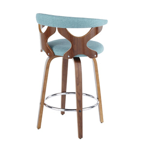 English Elm Gardenia Mid-Century Counter Stool with Walnut Lattice Back, Upholstered Swivel Seat, Set of 2 Teal B202S00289