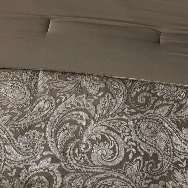JLA Home Madison Park - 12 Madison Park Aubrey 12-Piece Comforter Set with Jacquard Paisley, 100% Cotton Sheets, Tailored Finish Blue/Brown MP10-657