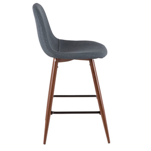 English Elm Pebble Mid-Century Modern Counter Stool with Upholstered Comfort and Walnut Steel Legs, Set of 2 Blue B202P222419