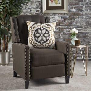 English Elm Classic Club Chair in Dark Grey Fabric with Birch Legs and Push Back Recline 61371.00COF