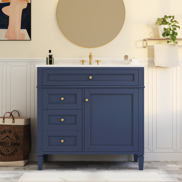 English Elm 36'' Modern Bathroom Vanity With Ceramic Top, 2 Drawers & Tip-Out Storage For Stylish Organization N710P230246C