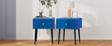 English Elm Modern Nightstands Set Of 2 With Drawer and Crystal Handle, Elegant Rivet Velvet Design Bedside Table For Bedroom, Blue