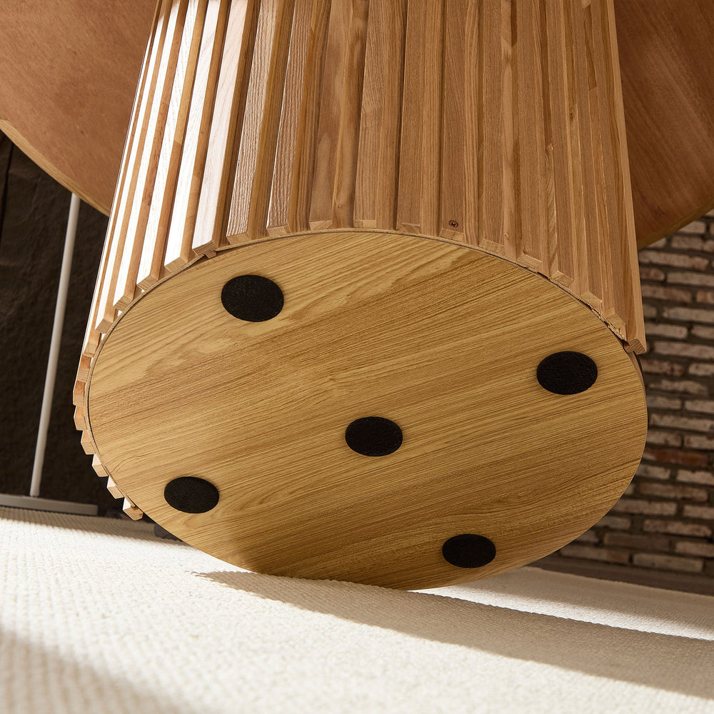 English Elm 46.45 Round MDF Dining Table with Slatted Tambour Oak Finish — Versatile Small Space Accent Table W876P254359