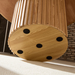 English Elm 46.45 Round MDF Dining Table with Slatted Tambour Oak Finish — Versatile Small Space Accent Table W876P254359