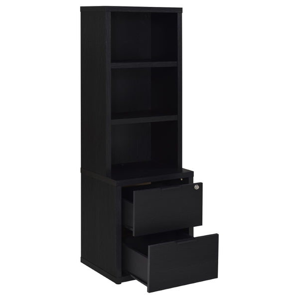 English Elm Geary Full Bedroom Set with Bookcase Headboard Usb Charging Nightstands Matte Finish Black B062S01693
