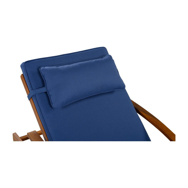 English Elm U_style Acacia Wood Outdoor Chaise Lounger with Reclining Backrest Cushions and Side Tray Navy Blue N711P415859C