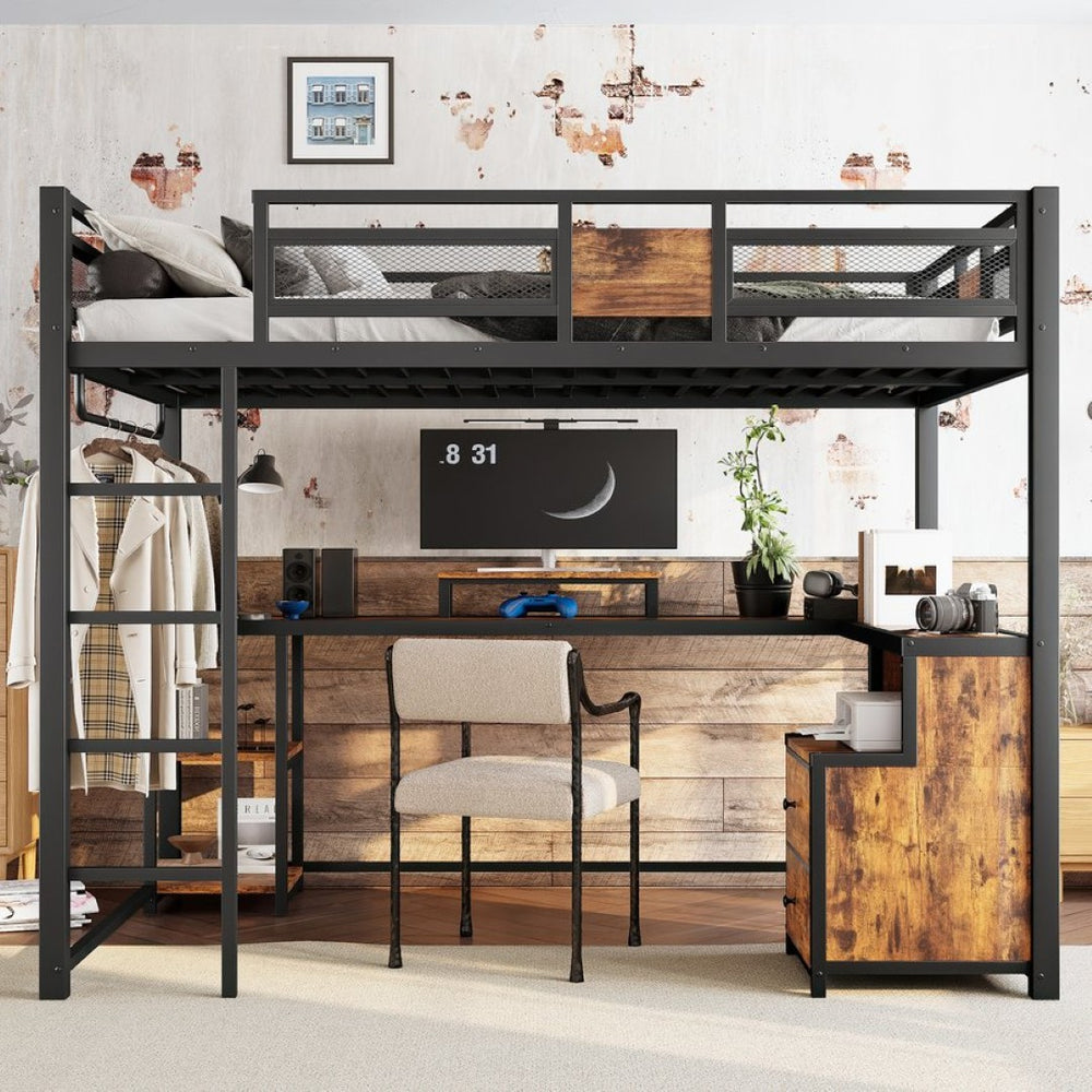 English Elm Twin House Bunk Bed with Slide Storage Stairs and Safety Rails for Kids Rooms W1580S00432