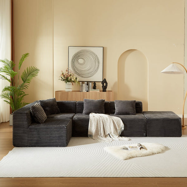 English Elm Modular Sectional Sofa - L-Shape Cloud Couch With Plush Corduroy, Memory Foam Comfort, Easy Setup W3434S00004