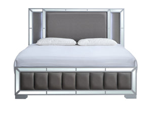 English Elm Murry Full Bed Faux Leather Headboard Led Backlit Mirror Panel Glam Silver Frame B078S00651