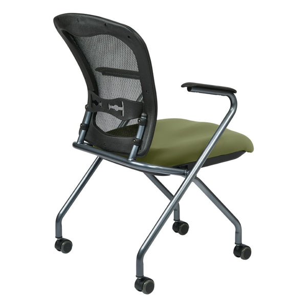 OSP Home Furnishings Deluxe Nesting Armchair with Mesh Back Lumbar Support for Office and Meeting Rooms Sage 84440-R106