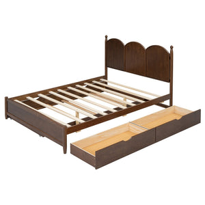 English Elm Queen Size Platform Bed With Twin Xl Trundle & 2 Spacious Drawers - Elegant Walnut Design Upgrade N820S00025D-GIGA