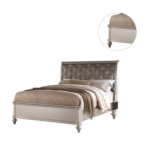 English Elm Silver Tufted Faux Leather Headboard Queen Bedframe with Crystal Shine Buttons, Nail Trim, Sturdy Bun Feet Champagne,Silver 10 L x 87 W x 6 H B011S01834