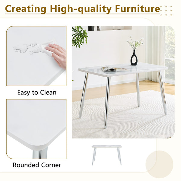 English Elm Table and Chair Set Marble Glass Top Six Ghost Seats Silver Legs Modern Dining W1151S04644