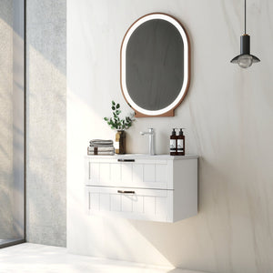 English Elm 31.5" Wall-Mounted Bathroom Vanity with Sink Combo, Large Soft-Close Drawers, Modern Decor Lines White W3151S00010