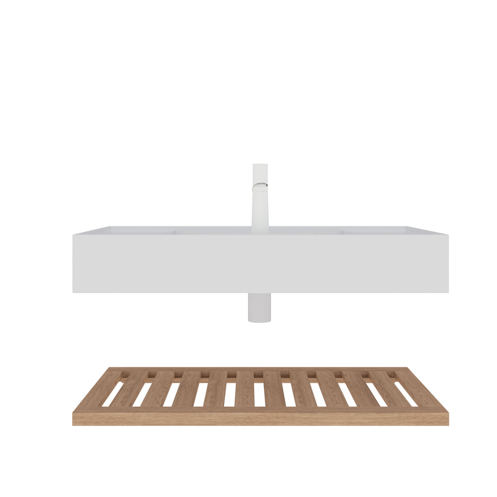 English Elm LEDE 36" Floating Bathroom Vanity with Acrylic Vessel Sink, Overflow Hole, Striped Wood Shelves, Easy Install W2615P210345