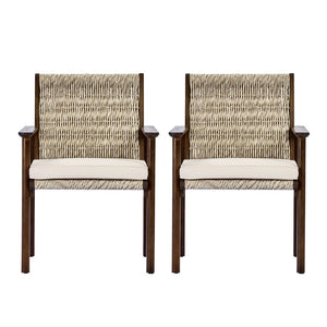 English Elm Outdoor Acacia Wood Wicker Rattan Armchairs with Cushions for Patio Poolside Beige,Dark Brown N768P374497B