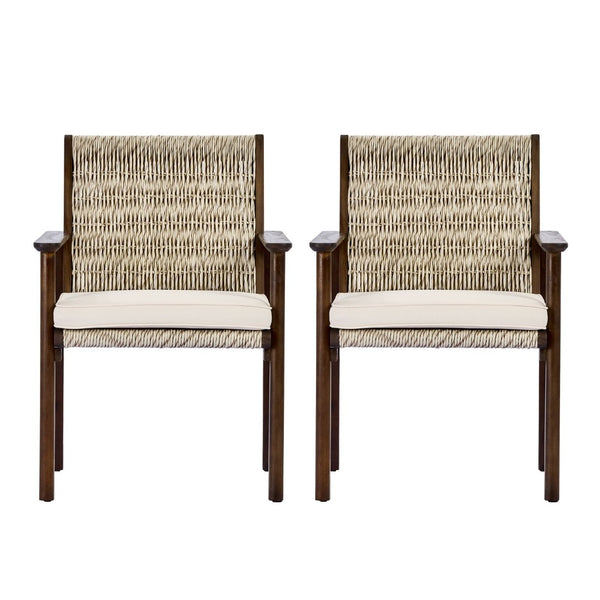 English Elm Outdoor Acacia Wood Wicker Rattan Armchairs with Cushions for Patio Poolside Beige,Dark Brown N768P374497B