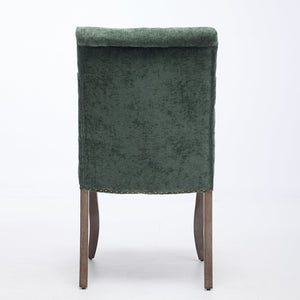 English Elm Upholstered Chenille Tufted Dining Chairs Set of 2 with Curved Wood Legs Club Style Olive Green W1143P457782