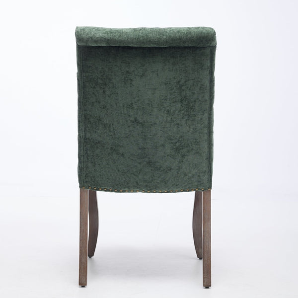 English Elm Upholstered Chenille Tufted Dining Chairs Set of 2 with Curved Wood Legs Club Style Olive Green W1143P457782