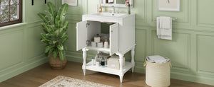 English Elm 24'' French Style Bathroom Vanity with Ceramic Sink Soft Close Cabinet and Drawer White N710P411341K