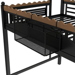 English Elm Full Size Metal Loft Bed with Built-in Shelving for Teen or Studio Bedroom W1580S00381