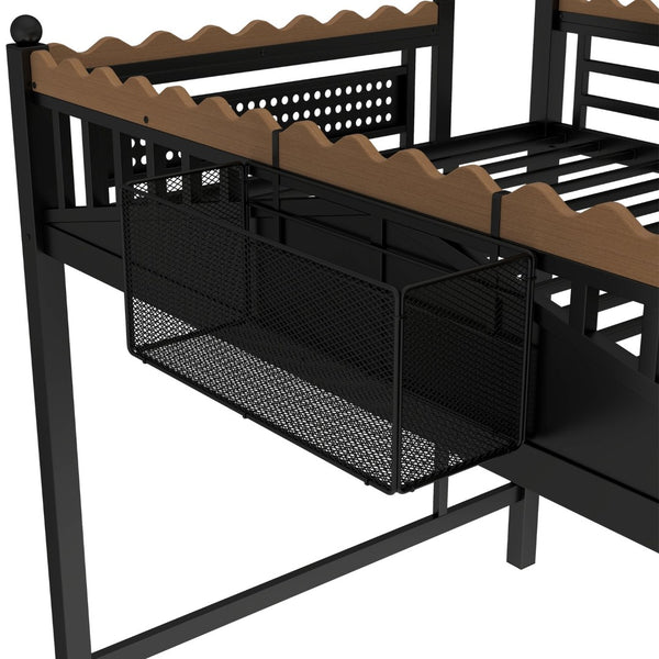 English Elm Full Size Metal Loft Bed with Built-in Shelving for Teen or Studio Bedroom W1580S00381