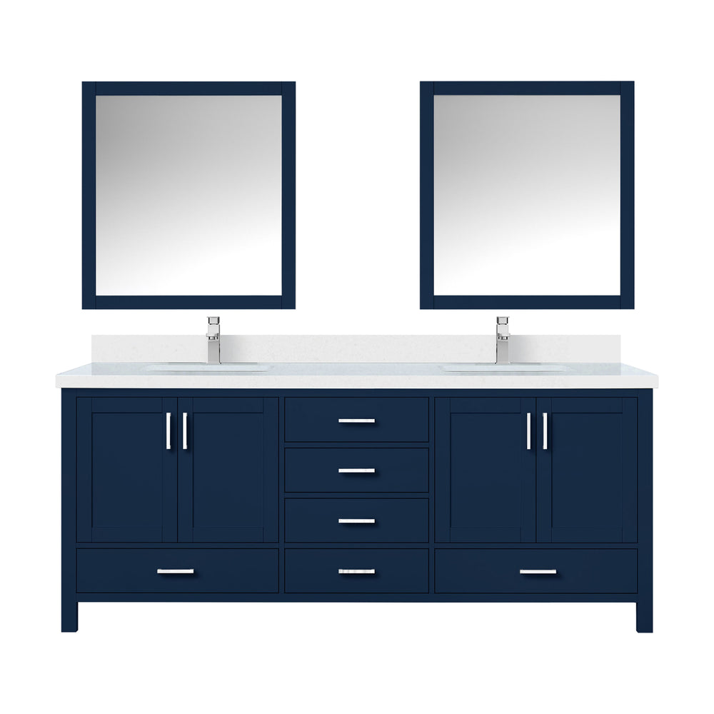 English Elm Navy Blue Double Bath Vanity 80" x 22" with White Quartz Top, Chrome Faucet, 30" Mirrors, Durable Finish B2731S01061