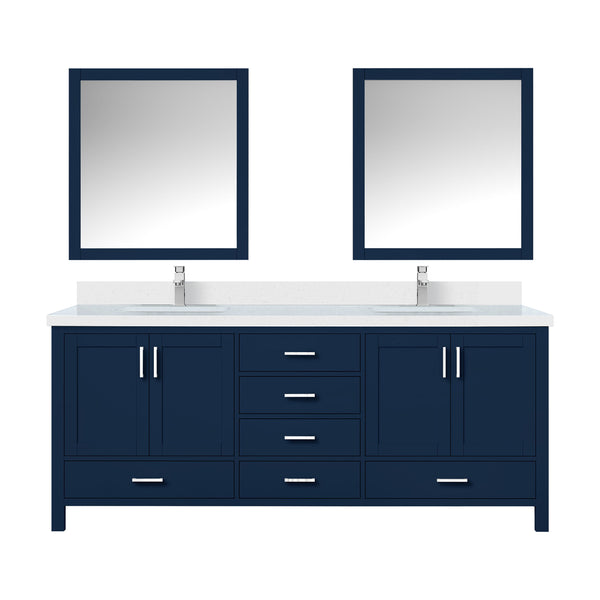 English Elm Navy Blue Double Bath Vanity 80" x 22" with White Quartz Top, Chrome Faucet, 30" Mirrors, Durable Finish B2731S01061