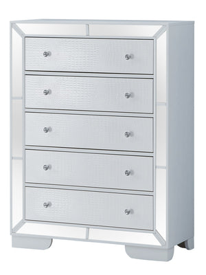 English Elm Sleek White Contemporary Storage Chest 58"H x 32"W x 21"D - Silver Champagne Finish, No Setup Needed B078108444