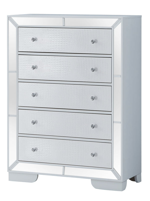 English Elm Sleek White Contemporary Storage Chest 58"H x 32"W x 21"D - Silver Champagne Finish, No Setup Needed B078108444