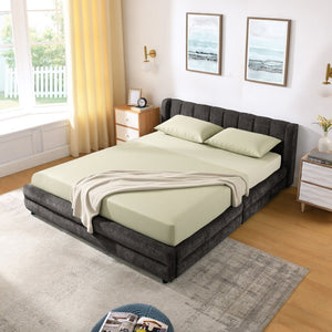 English Elm Queen Chenille Upholstered Storage Bed Wingback Headboard Platform Frame Bedroom Dark Gray W487S00418